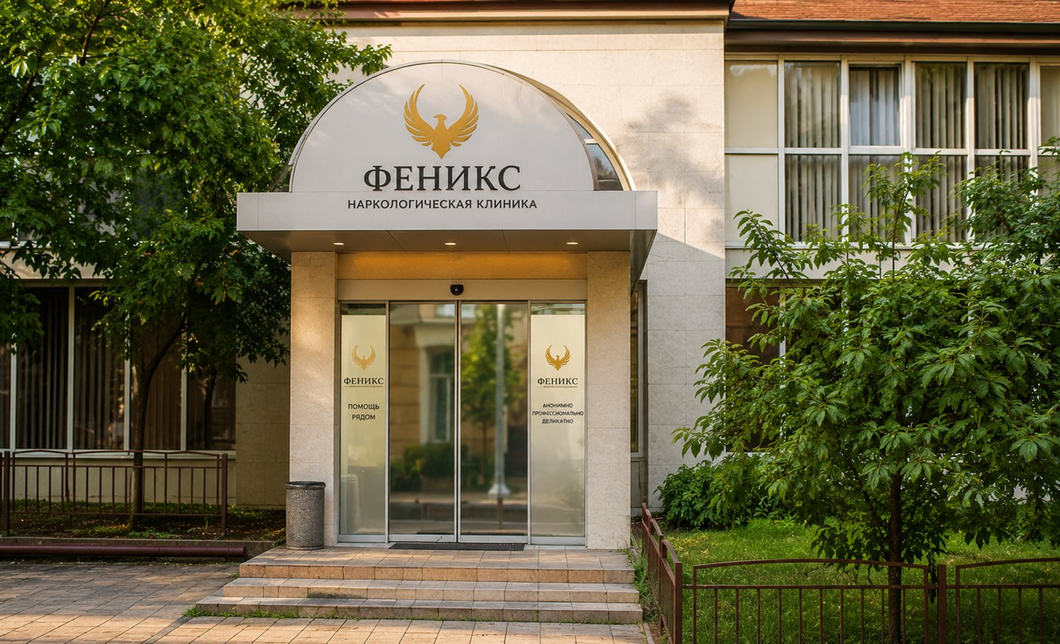 Вход в наркологическую клинику «Феникс» в Скопине